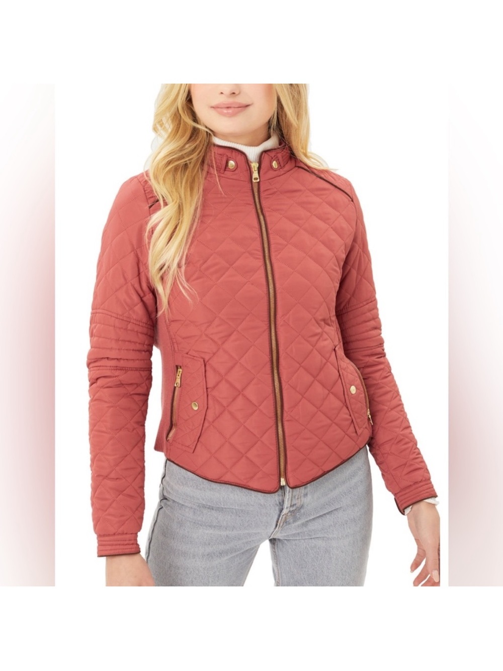 Love Tree Quilted Red Zip-Front Puffer Moto Barn Equestrian Jacket NWOT Sz. M
